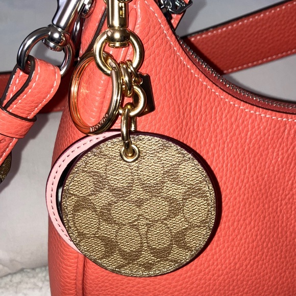 Coach Pink and Brown Signature C Bag Charm/Key Holder mirror gold hardware - Picture 14 of 15